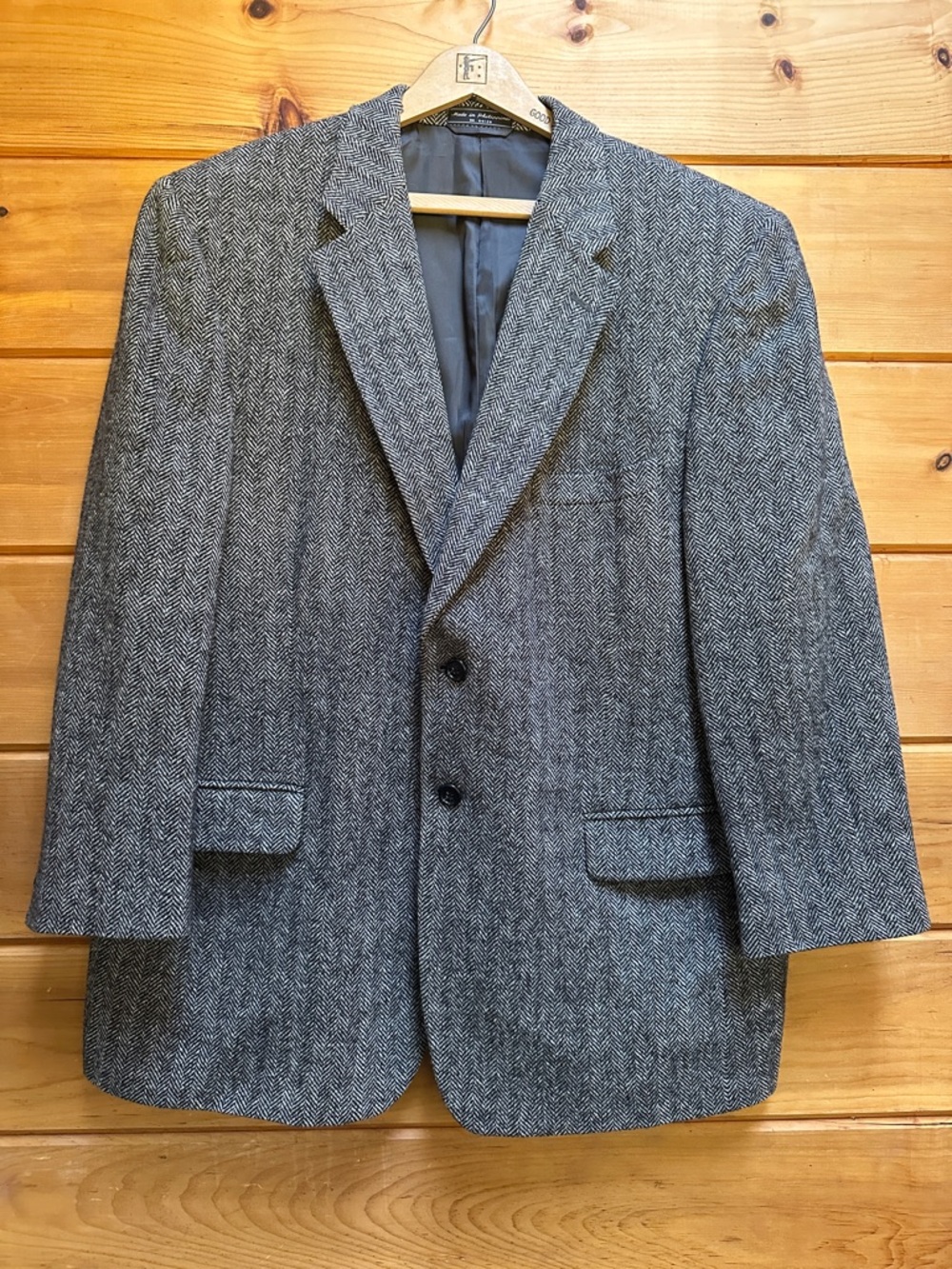 Vintage Bernard Altman Men Wool Evening Suit Jacket Houndstooth Black White L